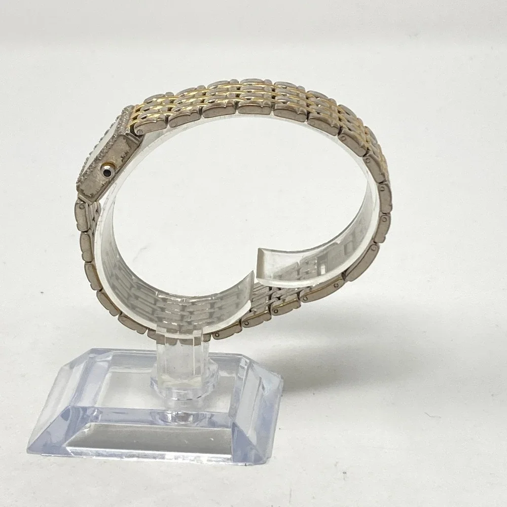 Pulsar Womens Watch 17mm White Dial Two Tone Crystal V810-X056 New Battery 7.25